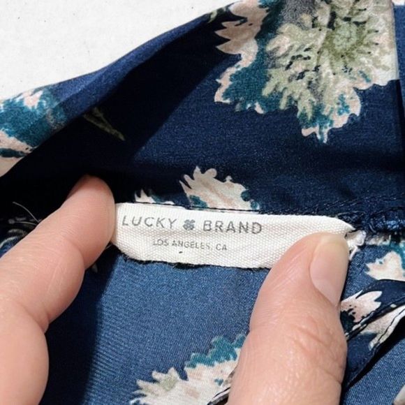 Lucky Brand Blue Floral Midi Kimono Open Robe Women's Size Large Short Sleeves - Picture 4 of 7